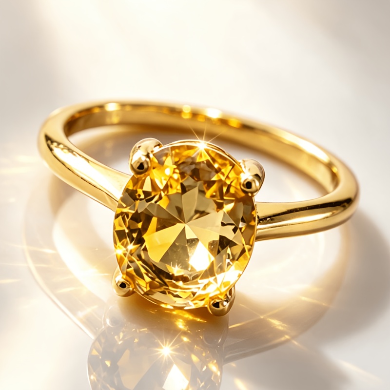 Elegant Minimalist Copper Ring with Yellow Zirconia, Gift Idea